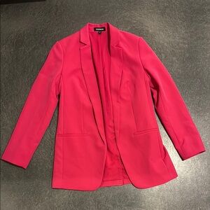 Express Pink Blazer Collarless Open Front Long Sleeves with Shoulder Pads